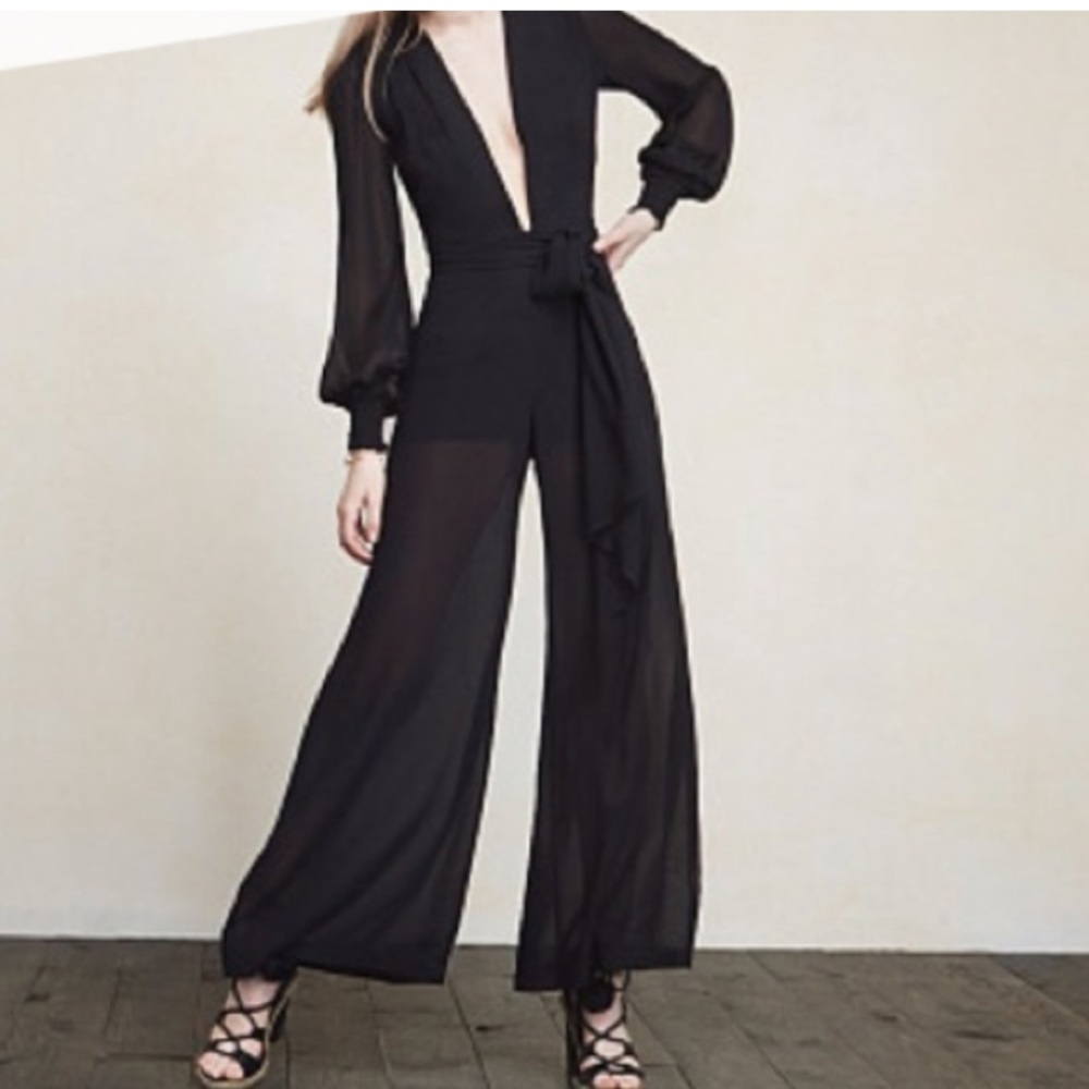 NWT Reformation Veruschka Chiffon Jumpsuit in Black